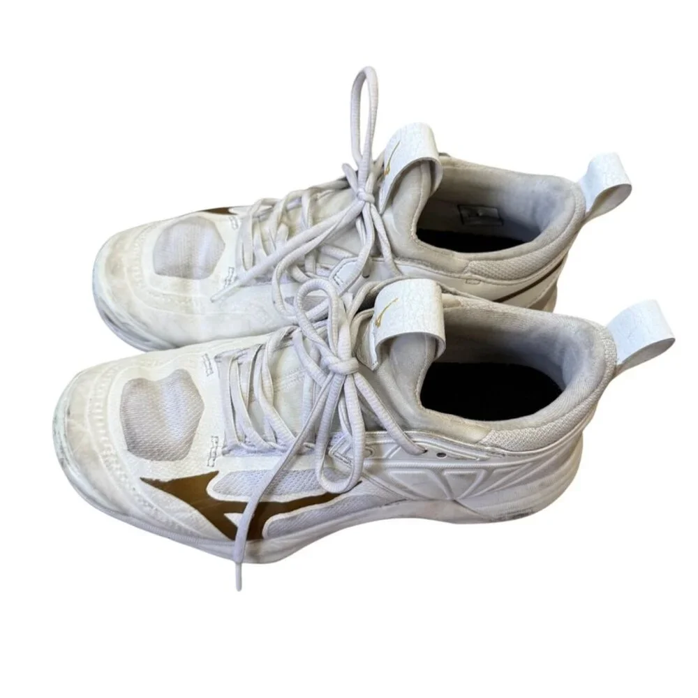 Mizuno‎ Womens Wave Dimension Volleyball Shoes Size 8 White Sneakers Practice